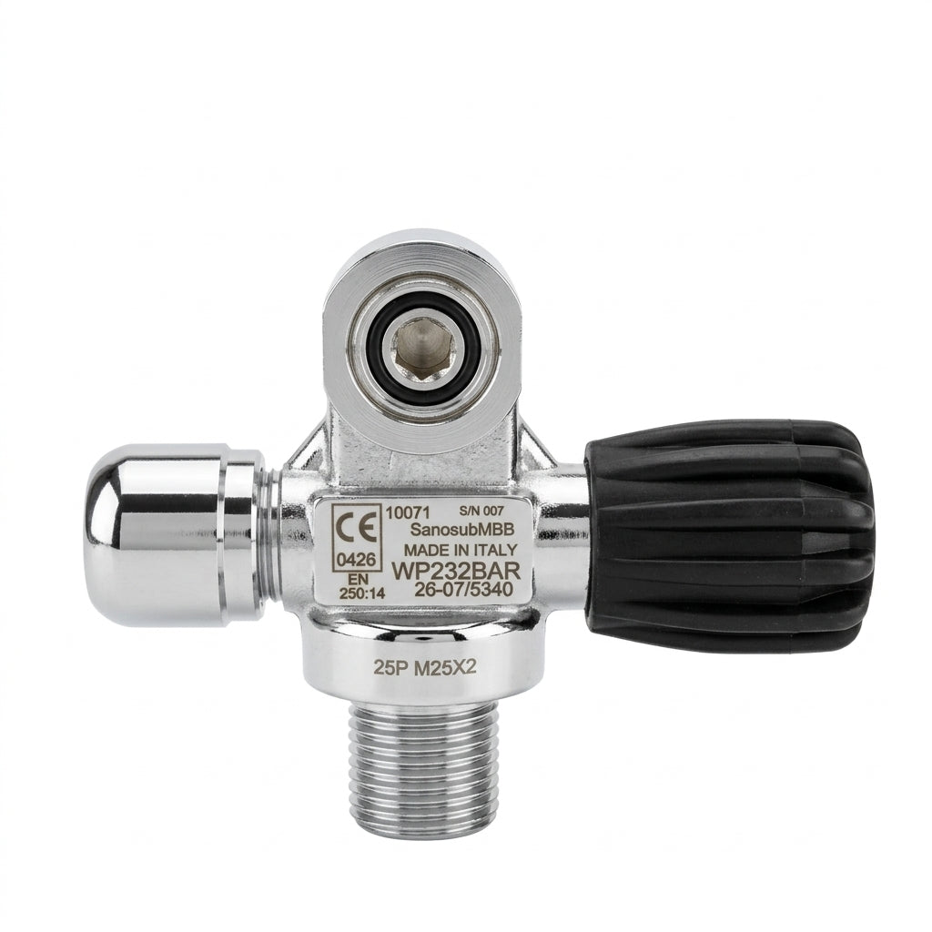 San-O-Sub right hand modular valve M25x2, 232 bar, front view with the side port plugged