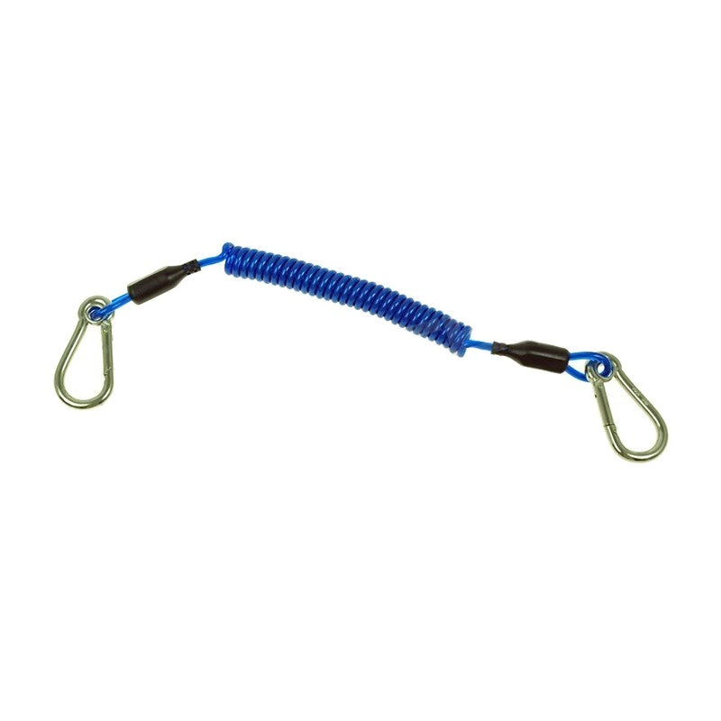 Scubatech blue coil lanyard with a stainless steel carabiner at each end