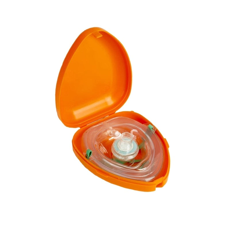 Scubatech CPR pocket mask in its open orange hard case