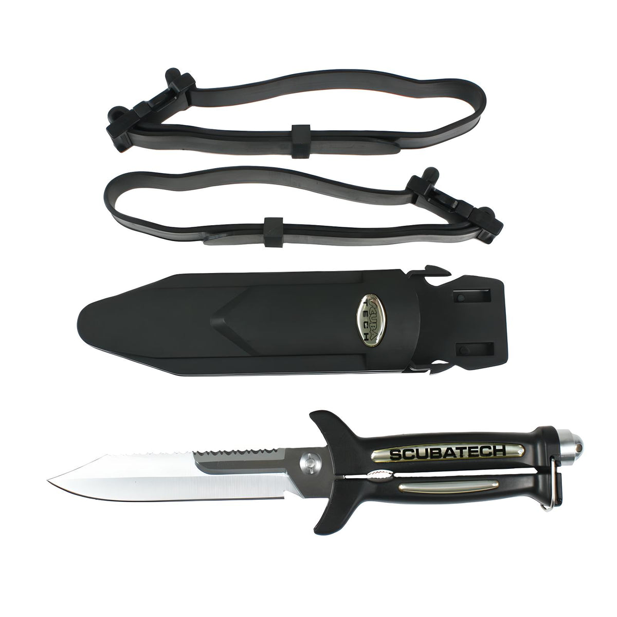 Scubatech standard knife scissors with sheath and two rubber straps