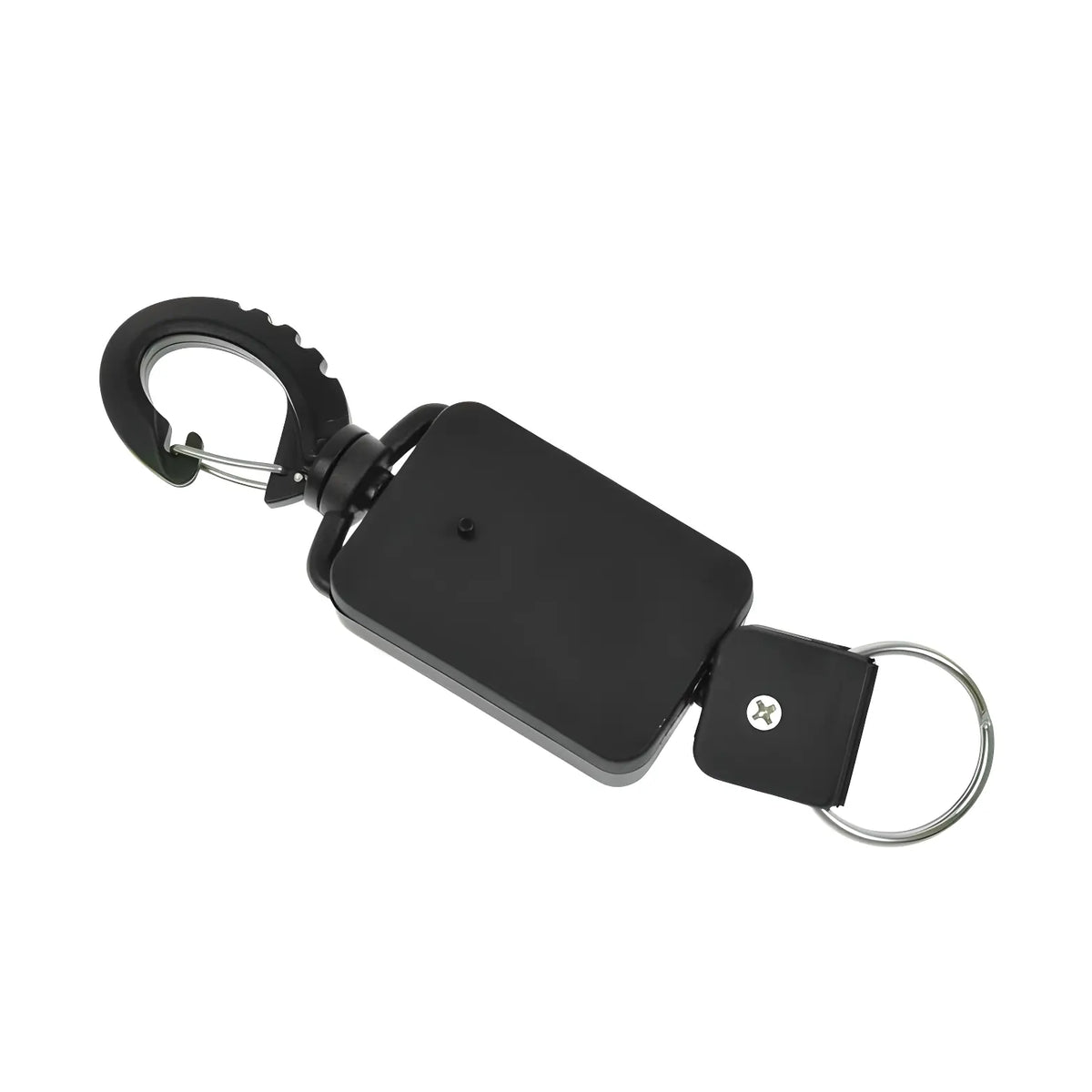 Scubatech retractor with snap hook, reel housing and steel cable with split ring