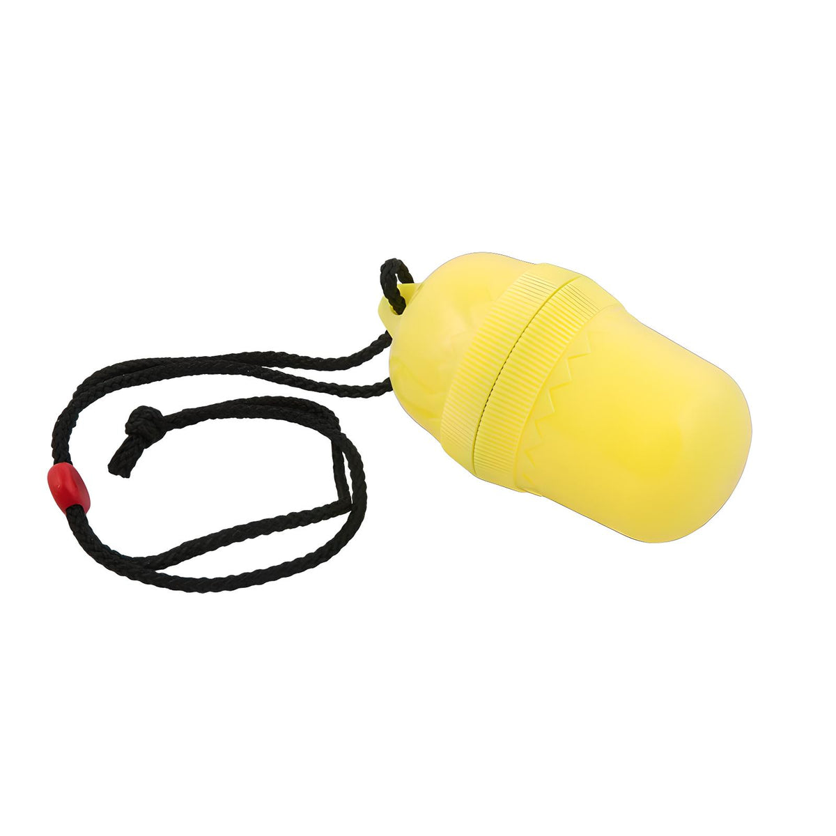 Scubatech yellow egg-shaped waterproof container on a neck cord