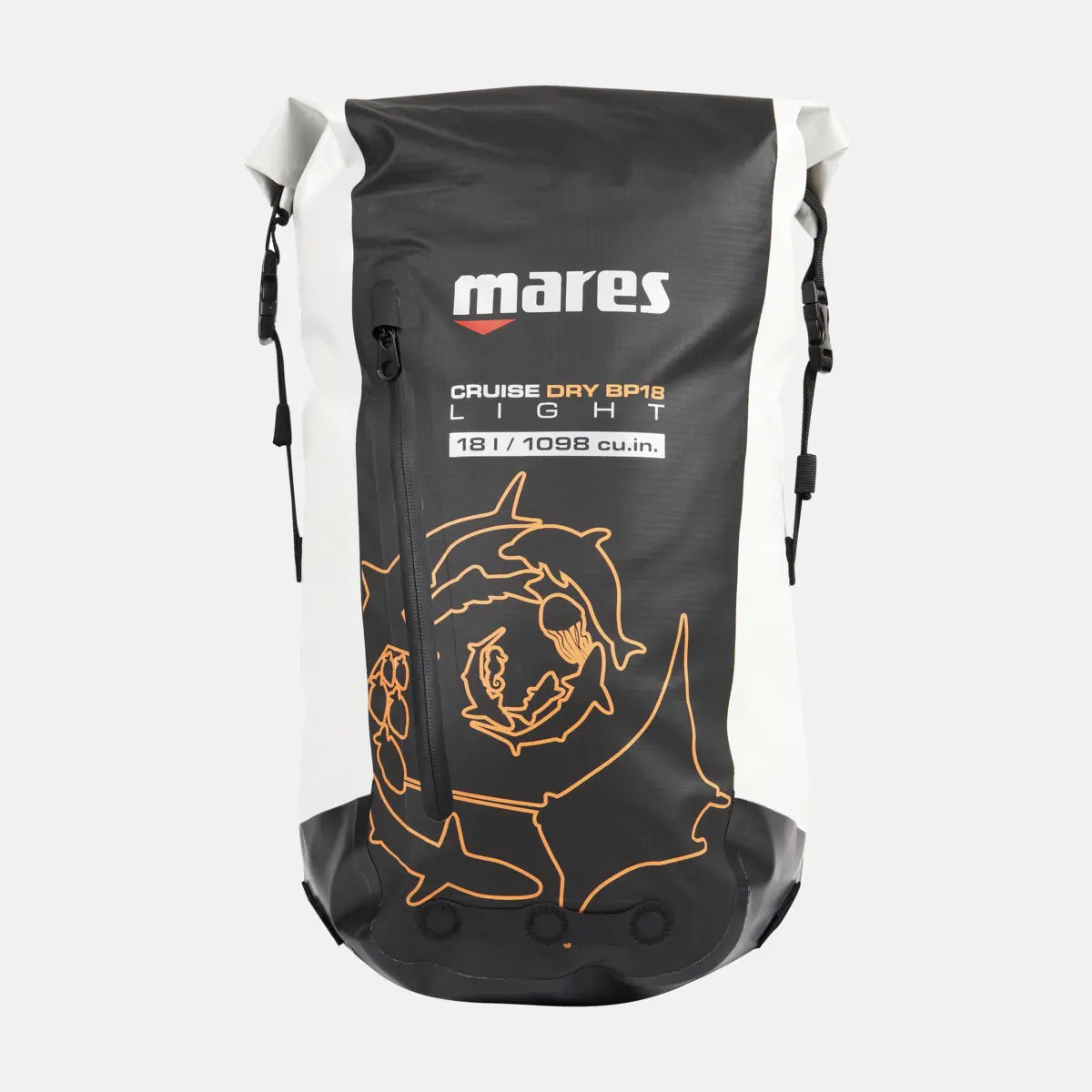 Mares Cruise Dry BP18 Light 18 litre roll-top backpack in white with aqua print