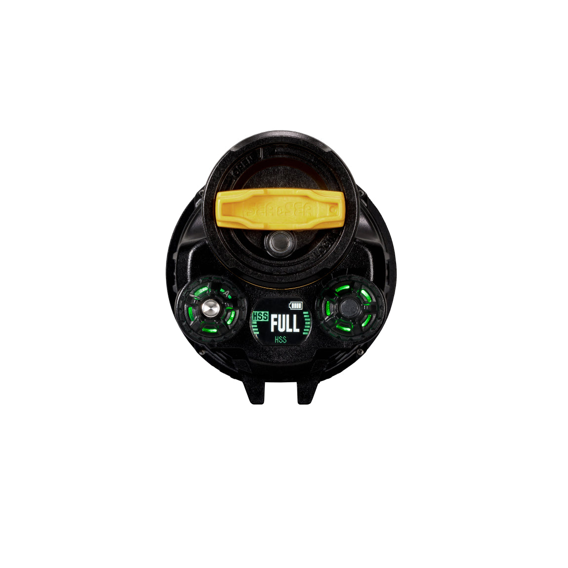 Sea & Sea YS-D130R rear LCD panel in green HSS mode at full output