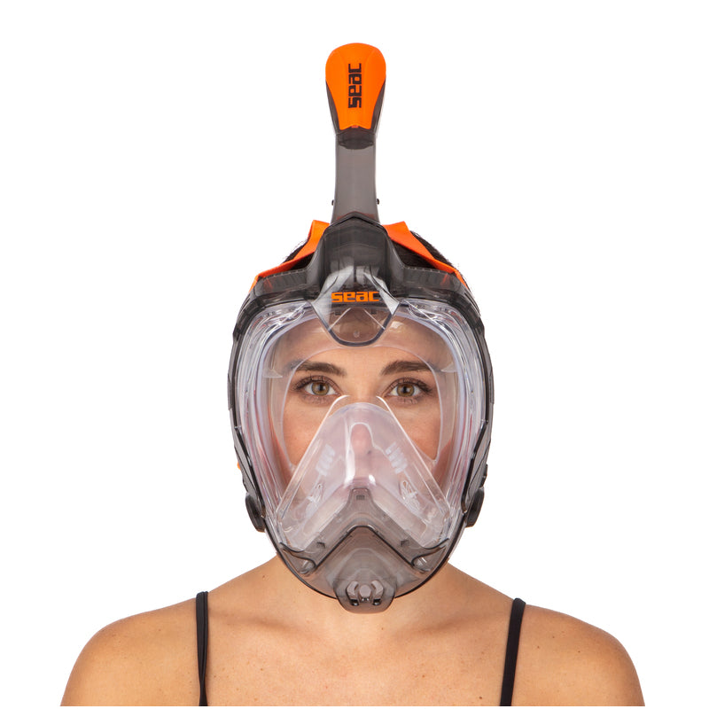 SEAC Libera full face snorkel mask with smoke frame and orange straps