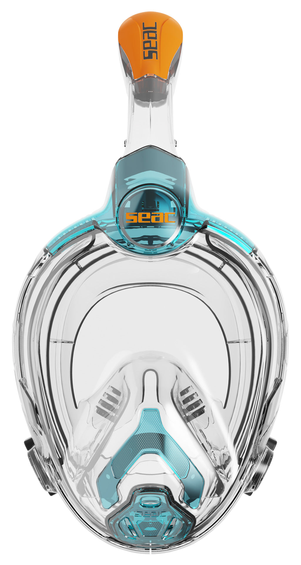 SEAC Libera Junior full face snorkel mask in aqua and orange, front view