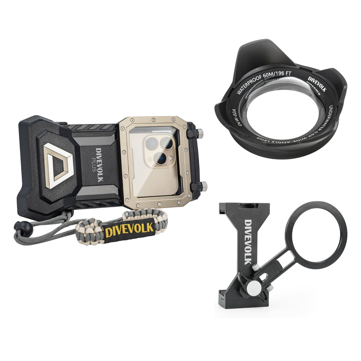 Divevolk SeaTouch 4 Max Plus housing in black with 0.6x wide-angle lens and expansion clamp