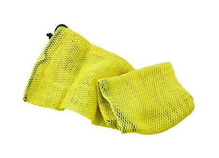 Scubatech black cylinder net laid flat showing the tie cord