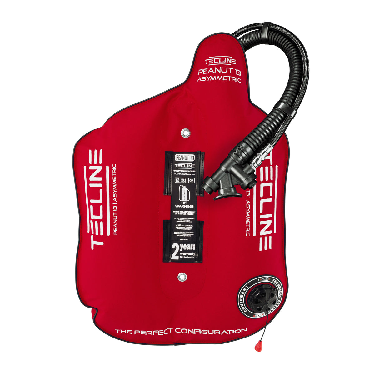 Tecline Peanut 13 wing in red, front view with the inflator