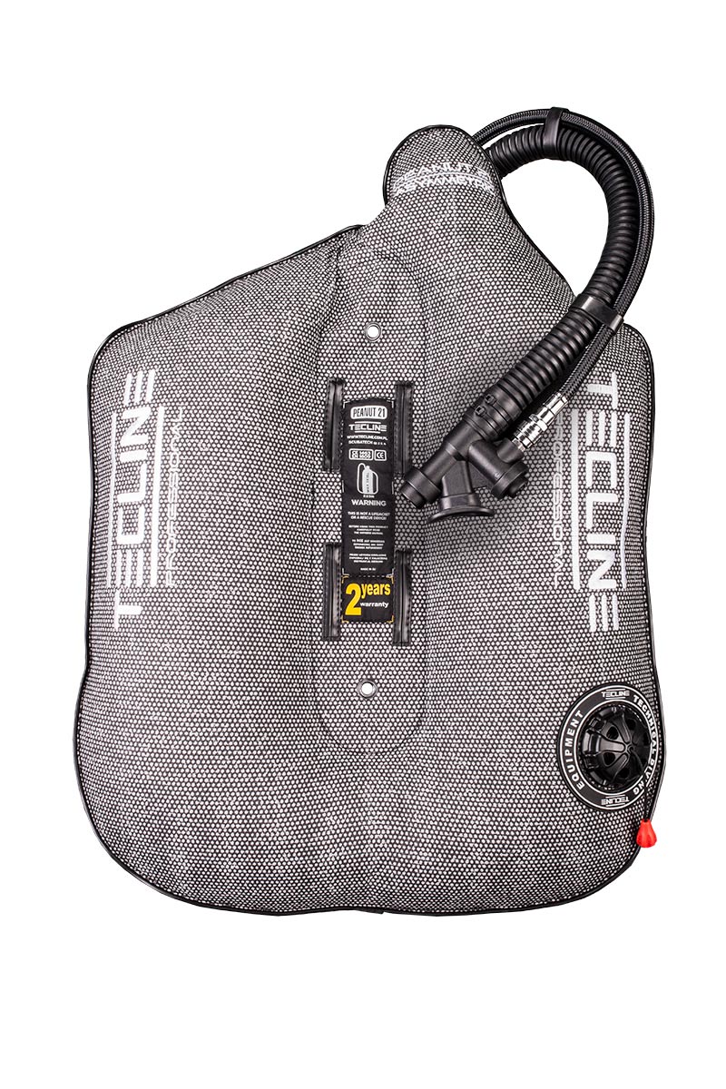 Tecline Peanut 21 Professional wing in grey Kevlar, front view with the inflator