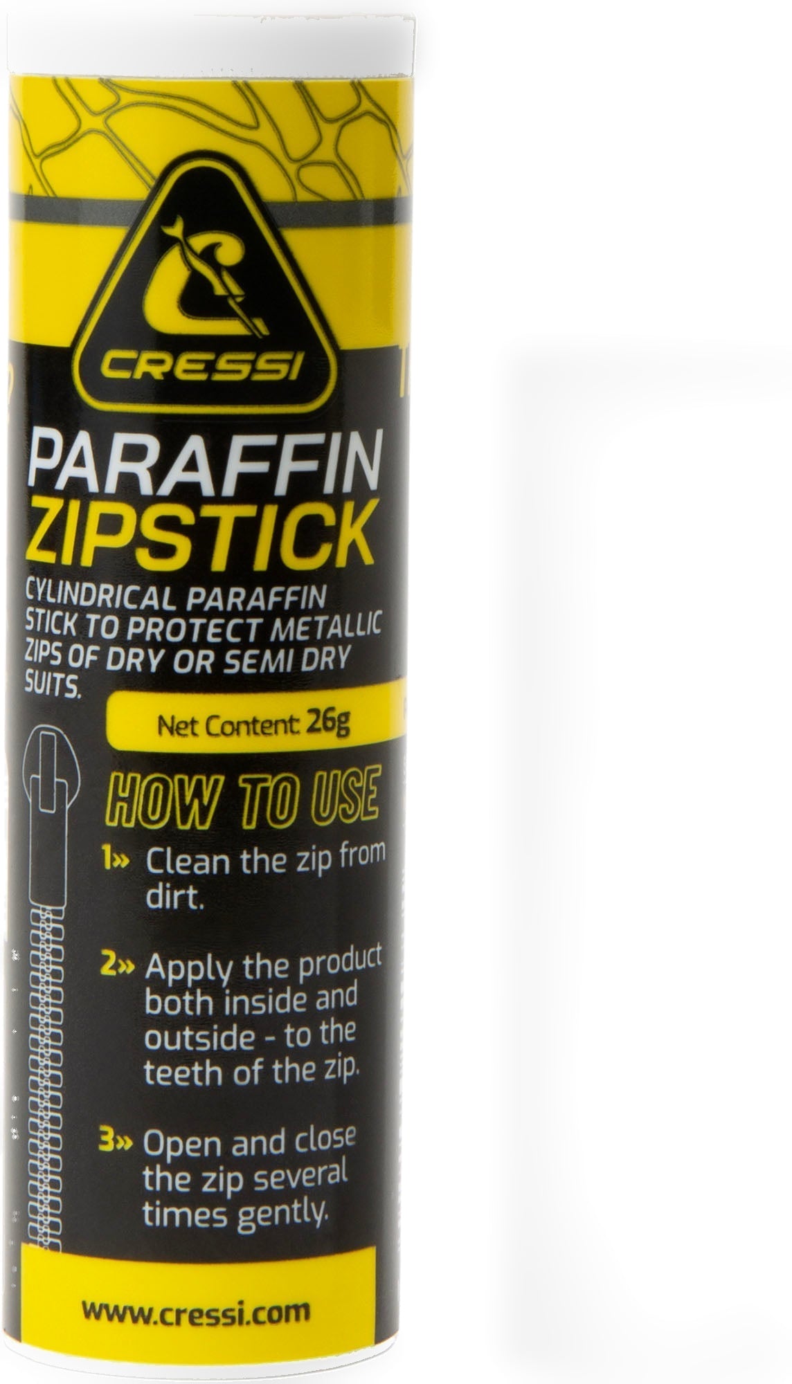 Two Cressi Paraffin Zipstick tubes, one lying open with its cap beside it