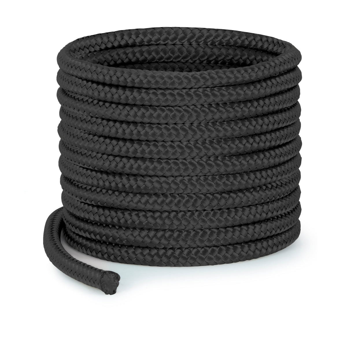 Coil of black Southern Ropes polyester round braid