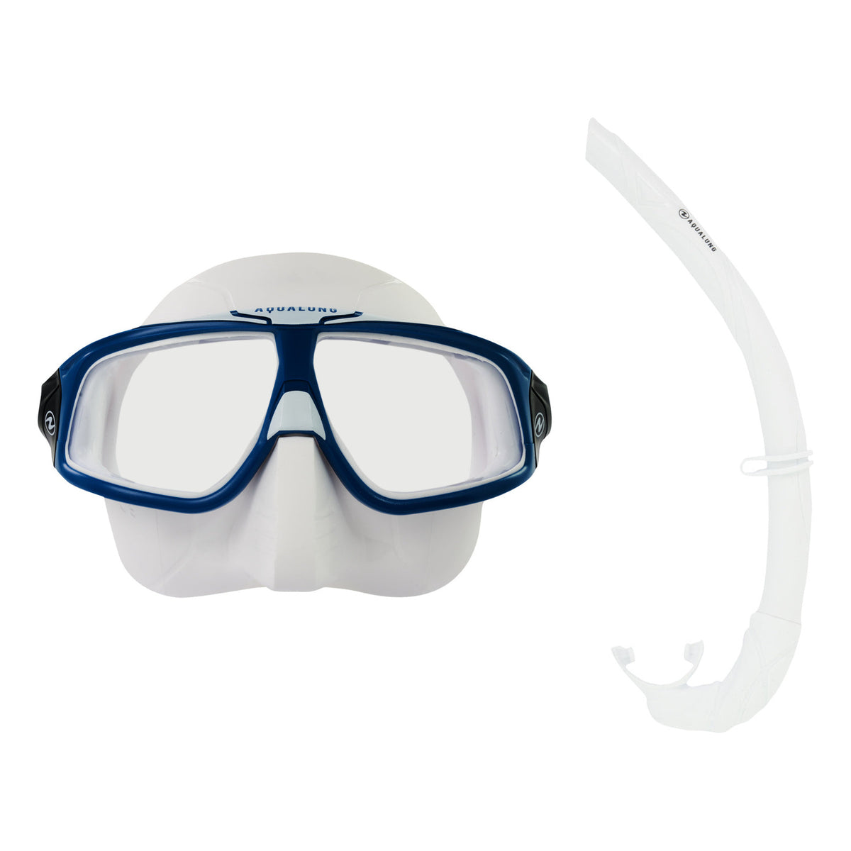 Aqua Lung Sphera X mask in white and petrol, and Wrap snorkel in white