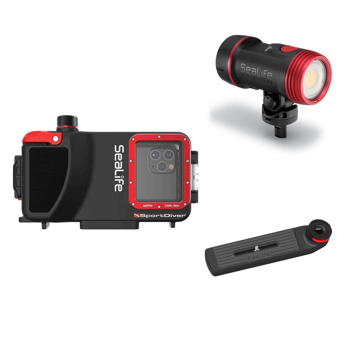 SeaLife SportDiver smartphone housing with Sea Dragon 2500F light and Flex-Connect Single Tray