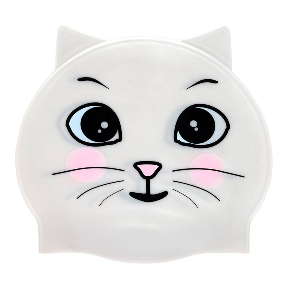 Spurt animal silicone swim cap with moulded ears and fins, Cat on Pearl White