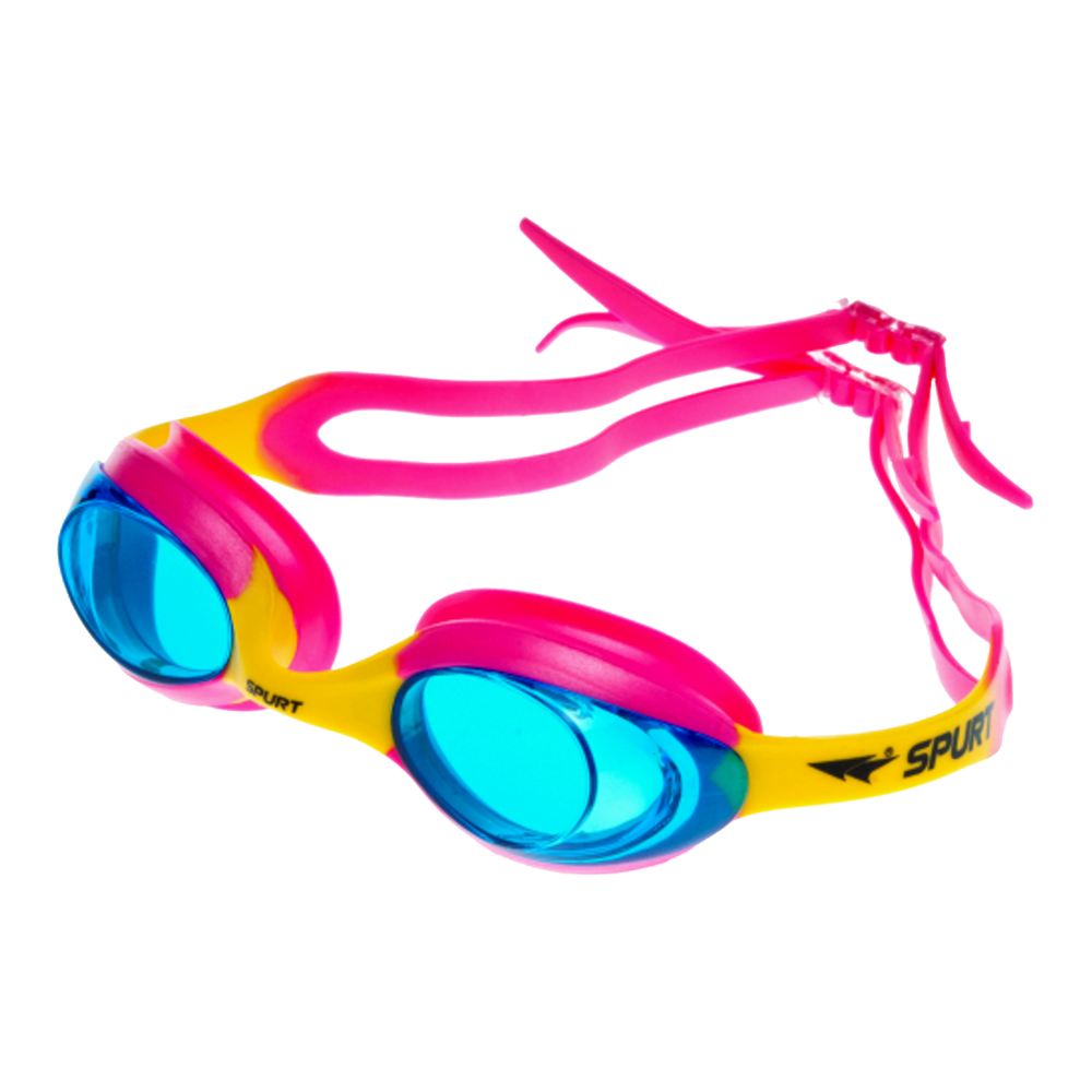 Spurt blaze junior goggles, pink and yellow frame with blue lens