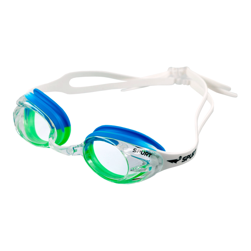 Spurt crush goggles, white, bright green and light blue frame with clear lens