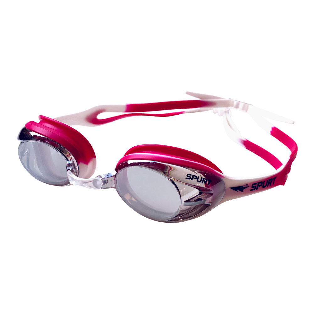 Spurt crush goggles, dark pink and white frame with mirror silver lens