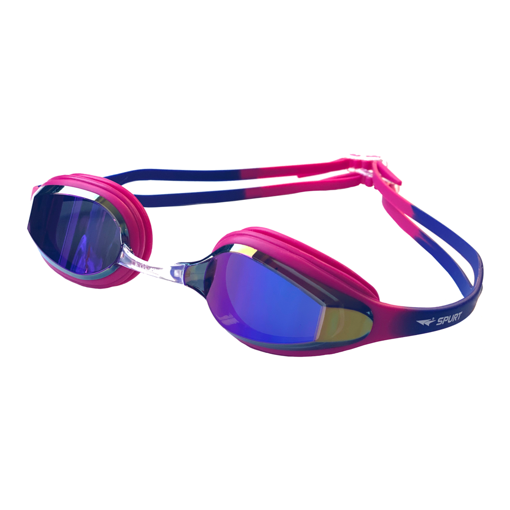 Spurt elite racer goggles, dark pink and violet frame with mirror oil-slick purple and gold lens