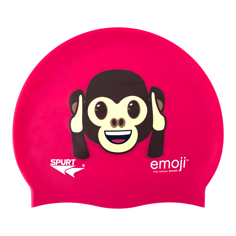 Spurt emoji silicone swim cap, Hear No Evil Monkey on Cerise