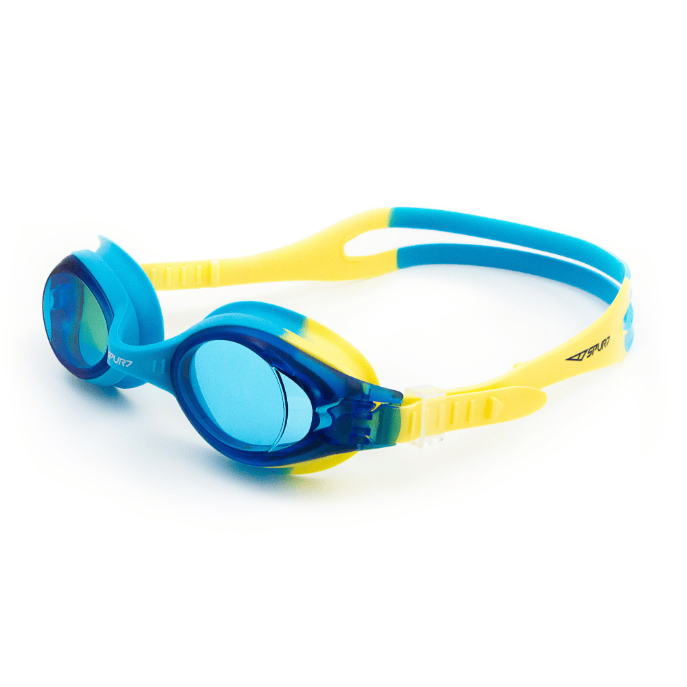 Spurt flow goggles, neon yellow, black and white frame with smoke lens