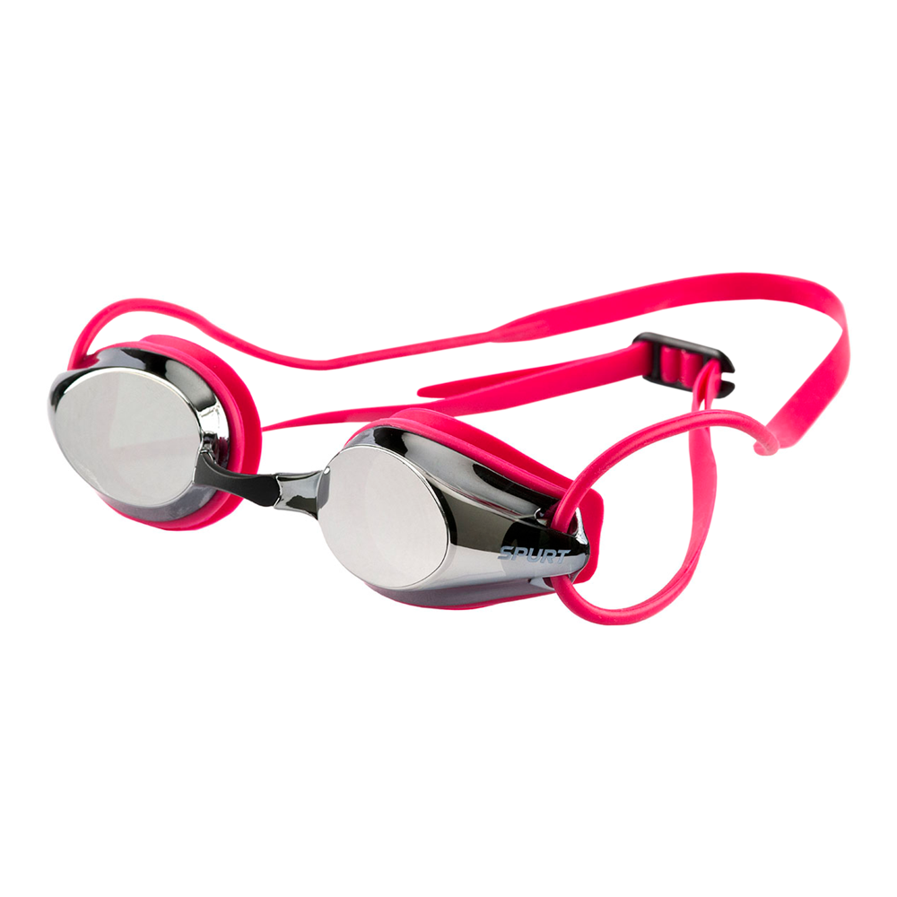 Spurt intermediate racer goggles, dark pink frame with mirror silver lens