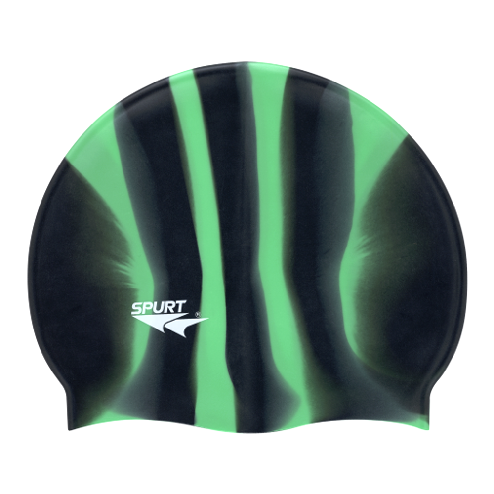 Spurt multi-colour silicone swim cap, Black and Gold Dapple