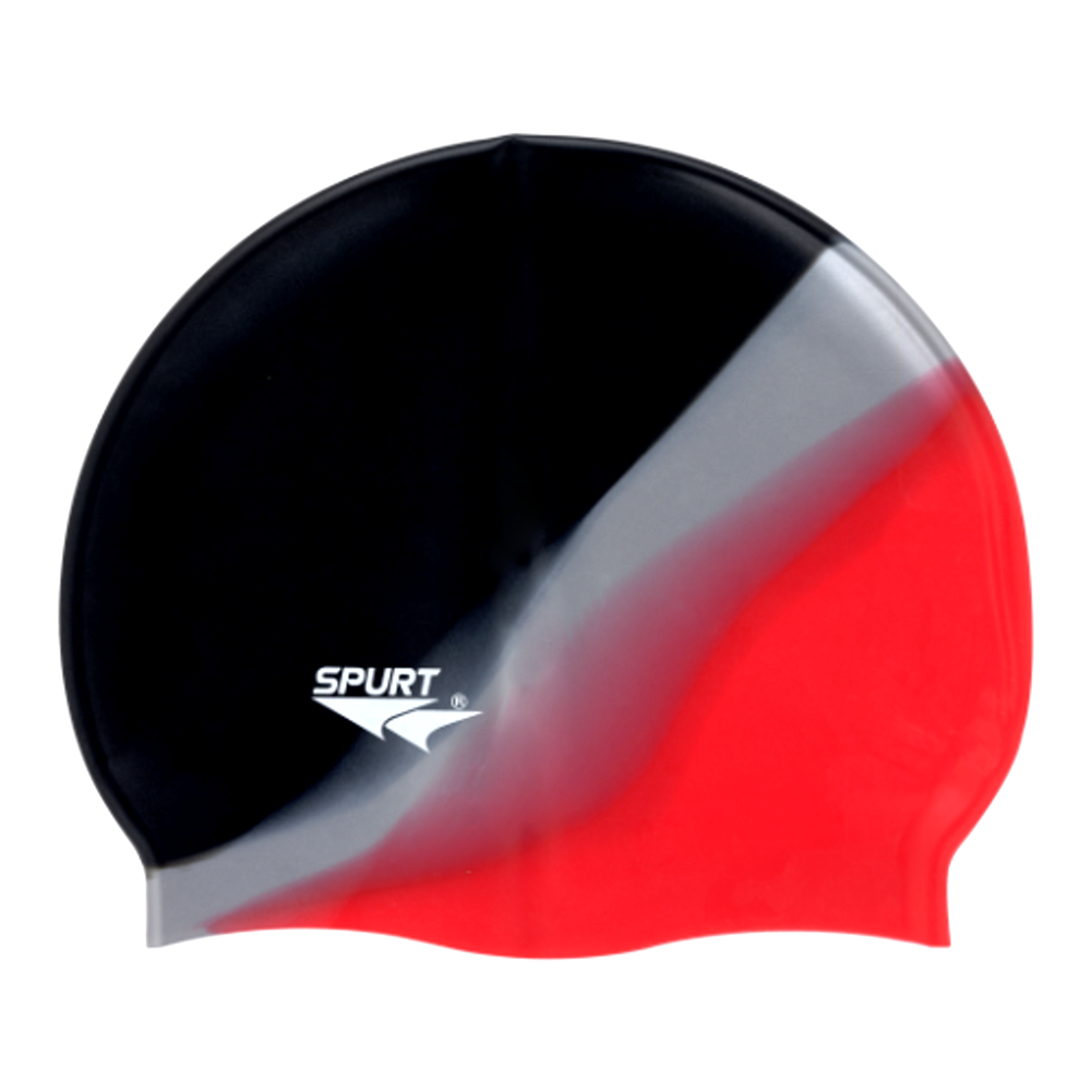 Spurt multi-colour silicone swim cap, Black and Gold Dapple