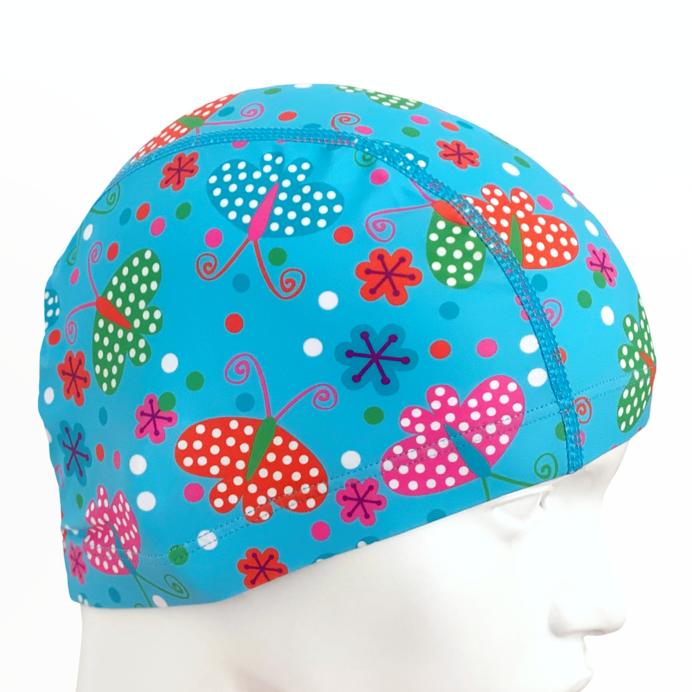 Spurt printed lycra swim cap, Circus on Navy