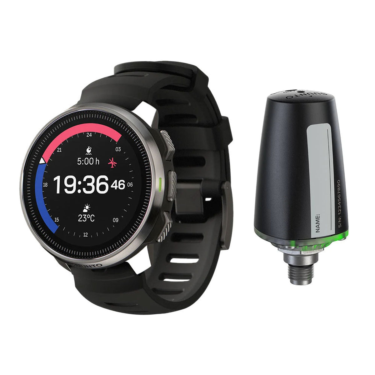 Suunto Ocean dive computer in all black with Suunto Tank POD