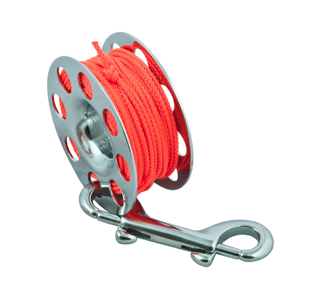 Tecline stainless steel spool with 10 m of orange line and double-ender