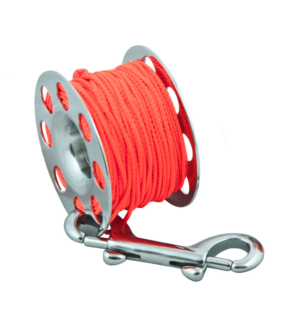 Tecline stainless steel spool with 10 m of orange line and double-ender