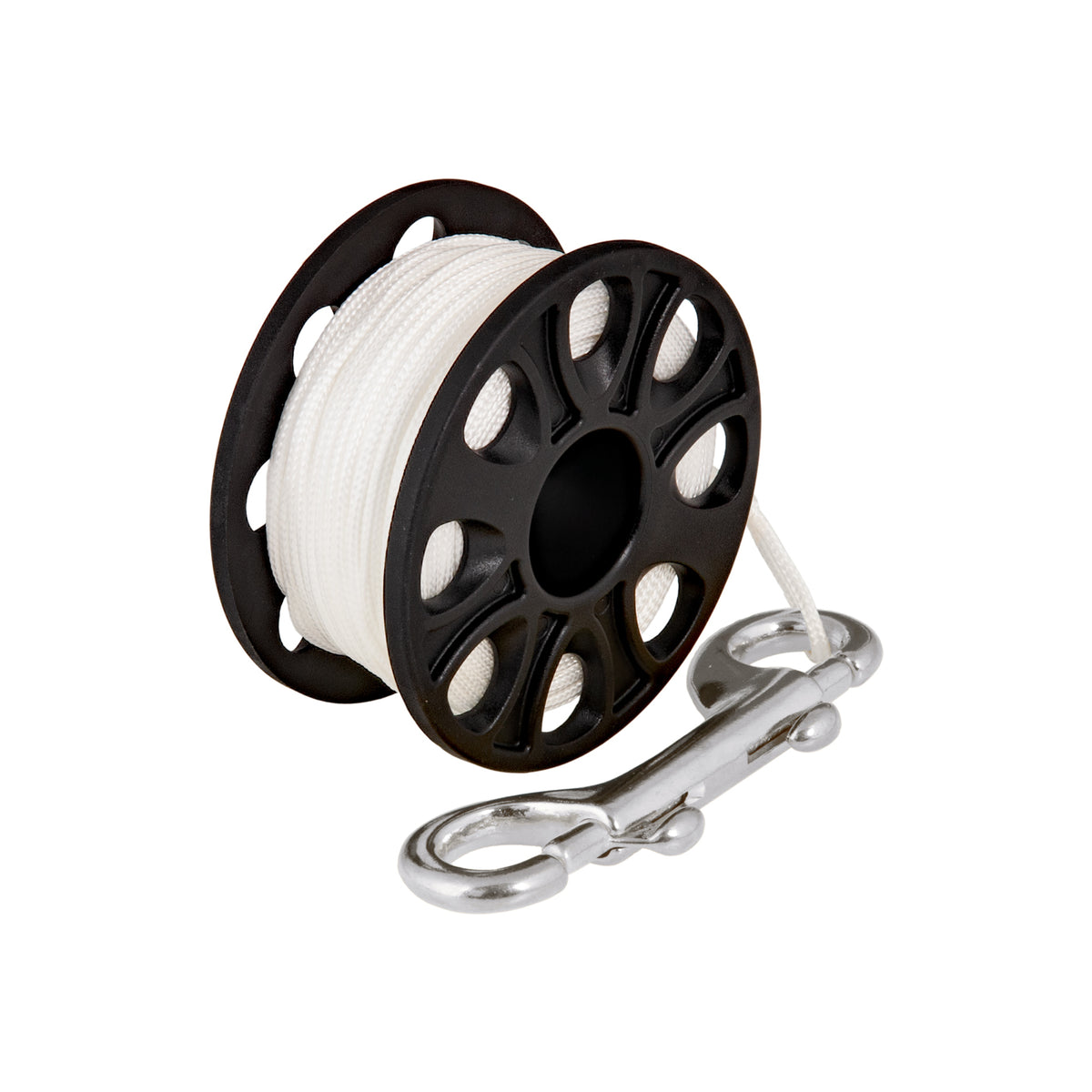 Tecline Delrin finger spool, 30 m, with white line and stainless double-ender