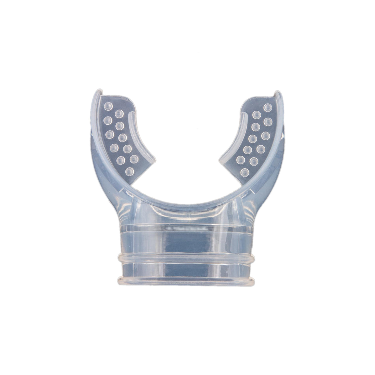 Tecline short silicone regulator mouthpiece in clear with textured bite tabs
