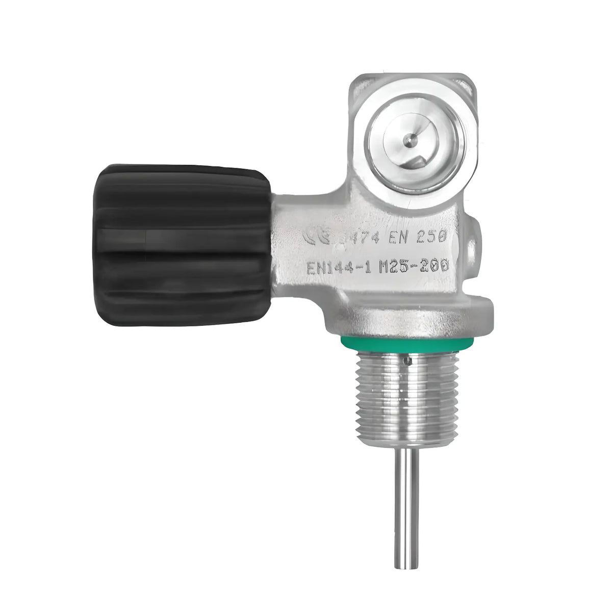Tecline 300 bar mono valve with G5/8 DIN outlet, black handwheel on the right-hand side and dip tube