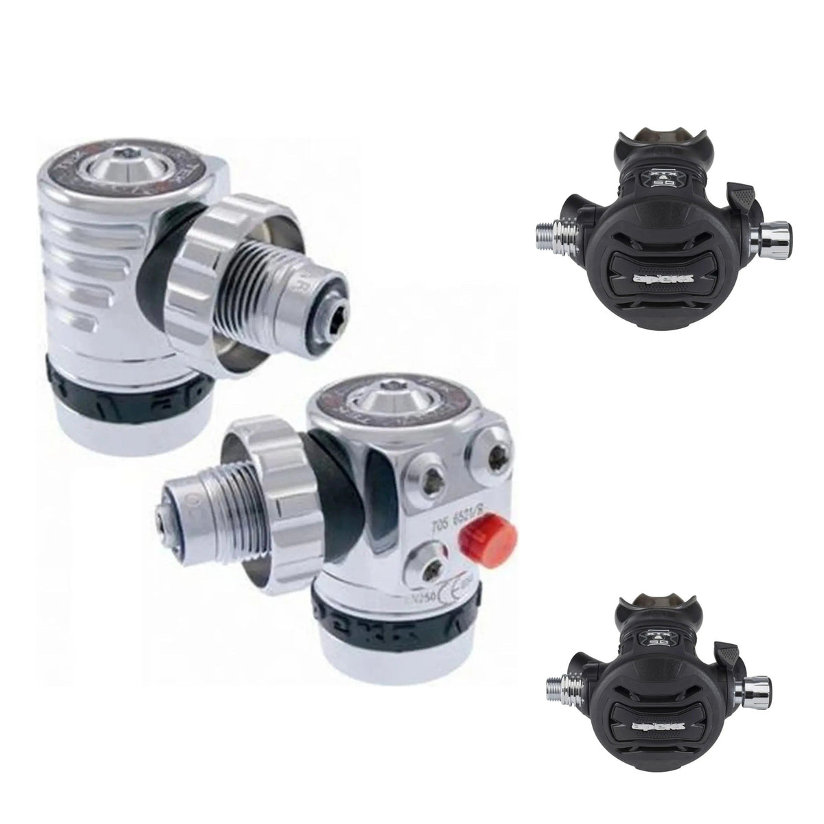 Apeks TEK3 left and right hand first stages with two XTX50 second stages
