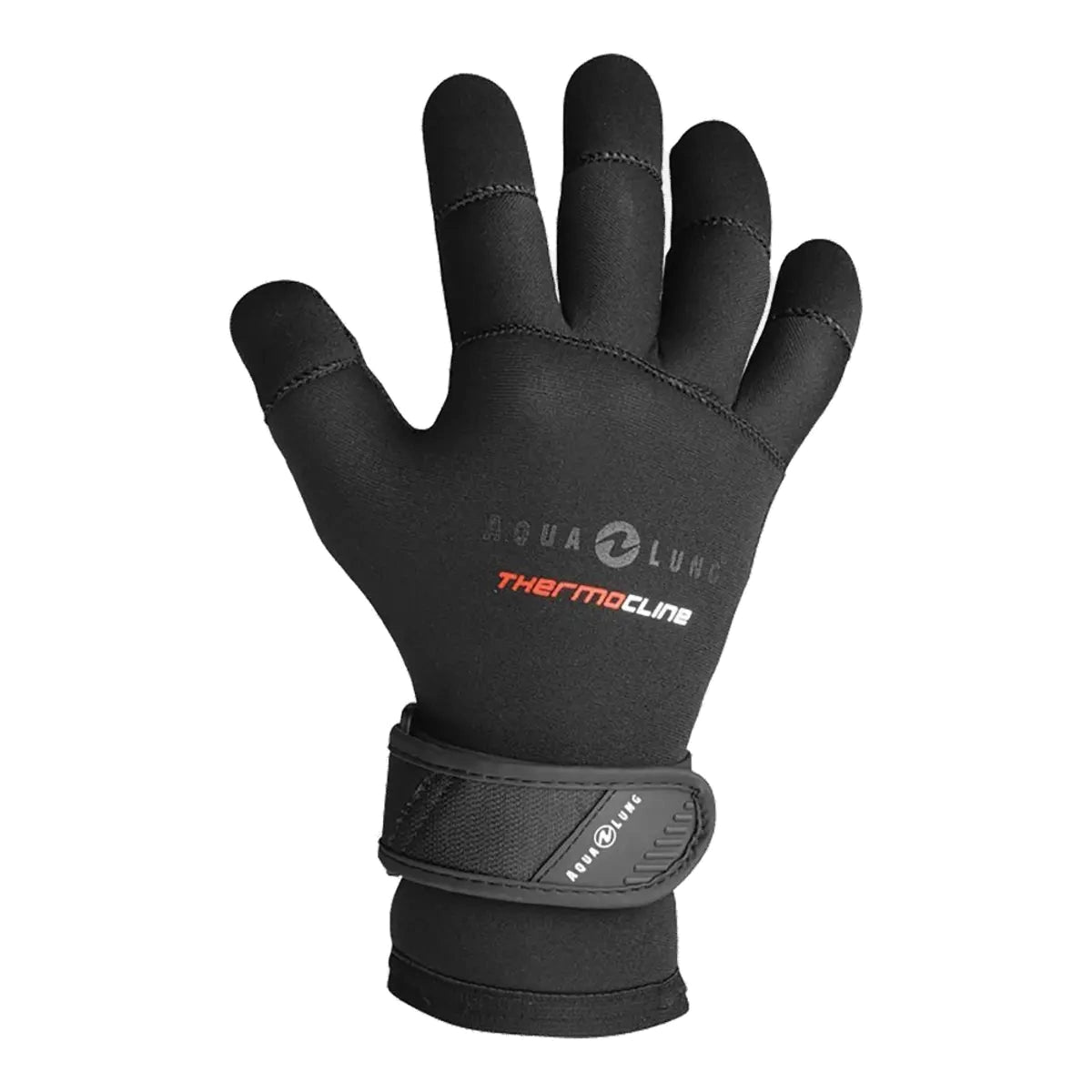 Aqua Lung Thermocline 3 mm dive gloves in black, a pair shown with one back and one dimpled palm facing the camera