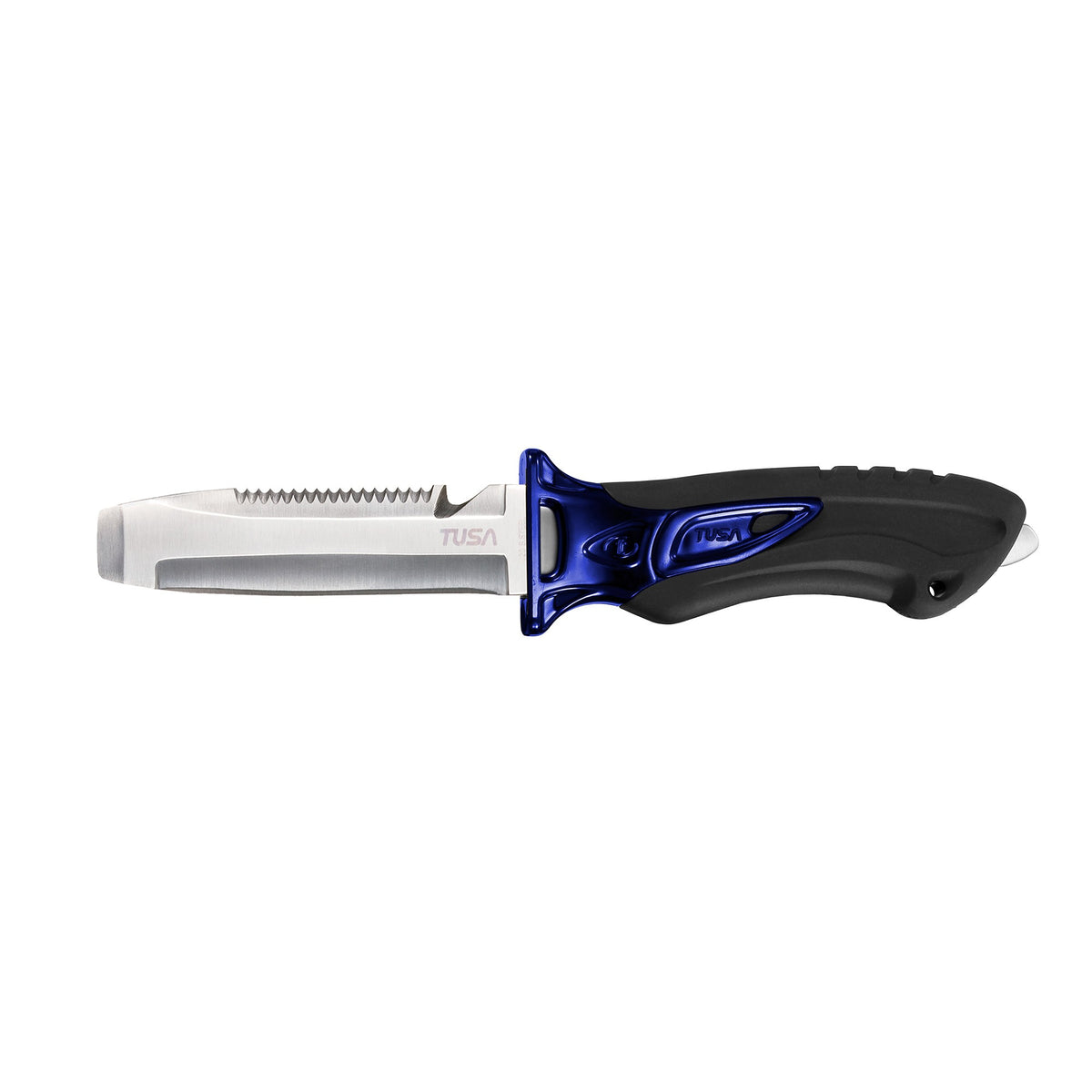 Black Tusa X-Pert II blunt tip dive knife with sheath and leg straps