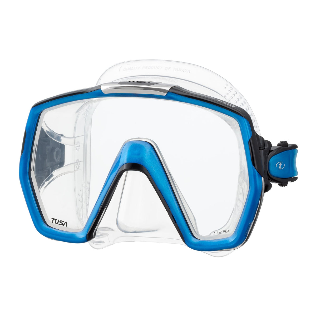 Tusa Freedom HD mask with clear skirt and Fishtail Blue frame