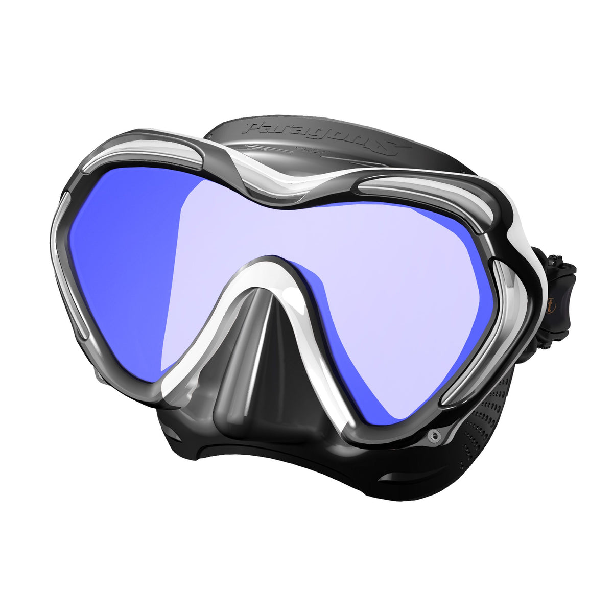 Tusa Paragon S mask, black silicone with white frame accents