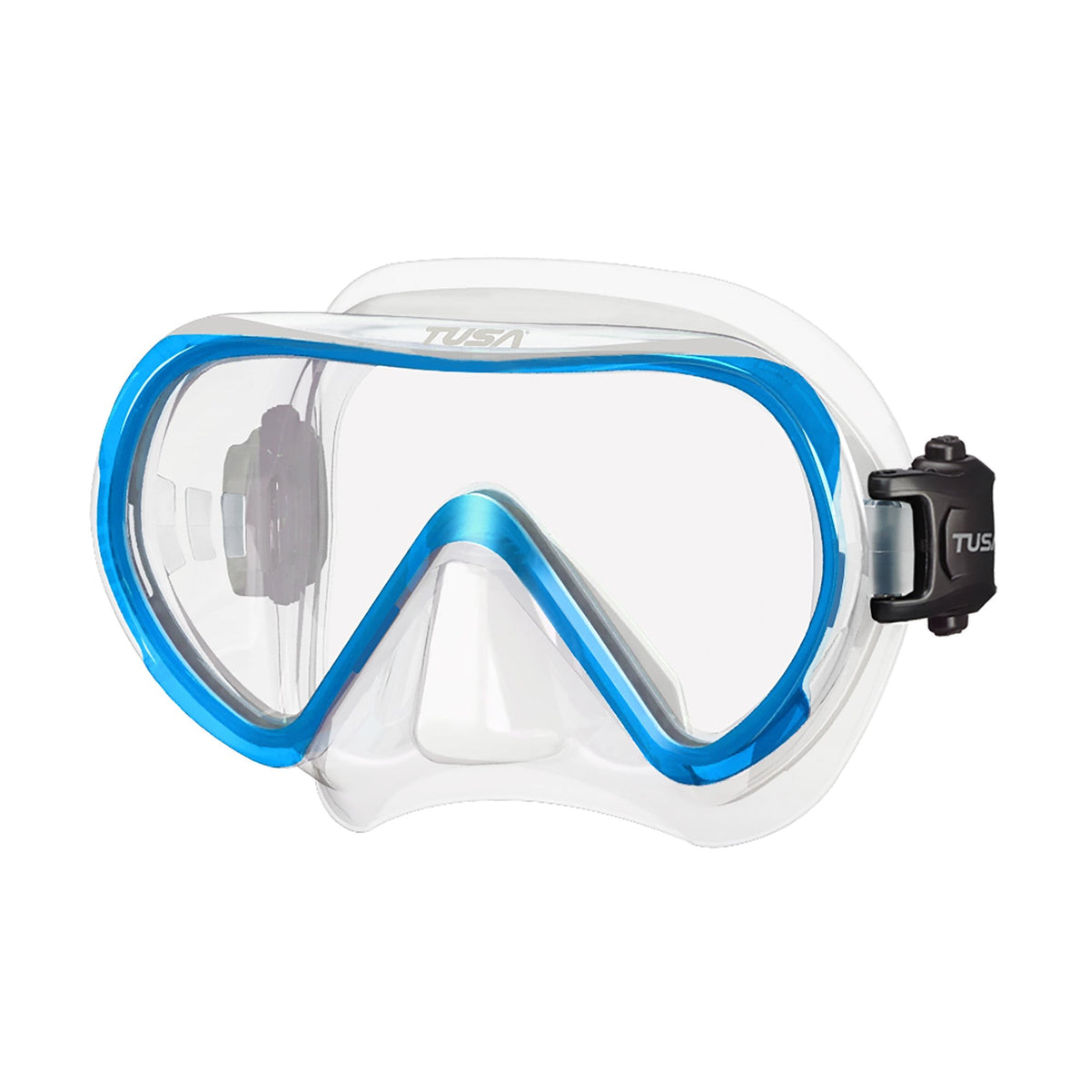 Tusa Ino mask with clear skirt and Fishtail Blue frame