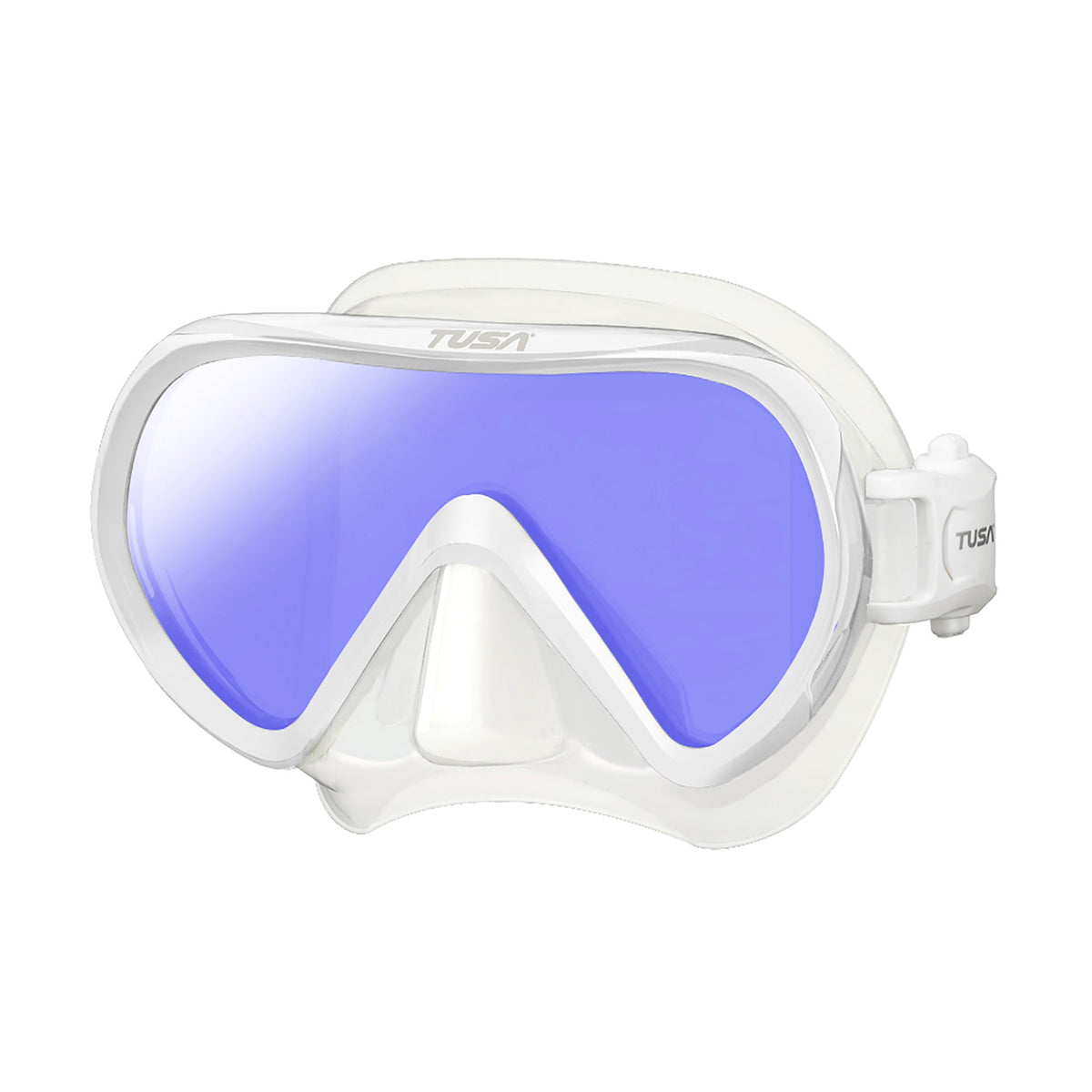 Tusa Ino Pro mask with black silicone, Fishtail Blue frame and coated lens