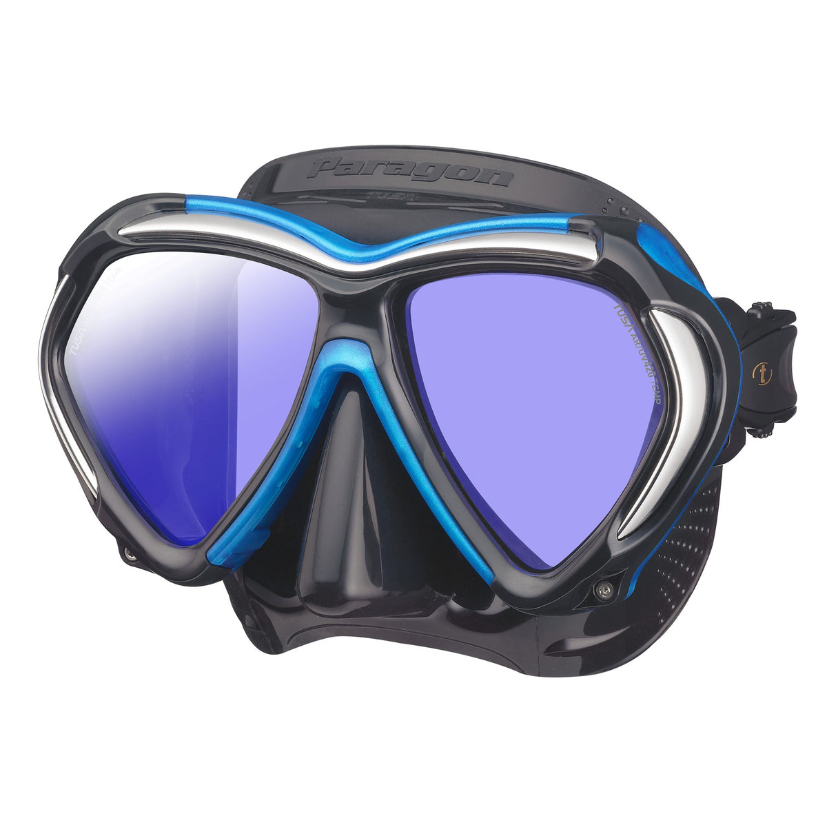 Tusa Paragon twin lens mask, black silicone with Fishtail Blue accents