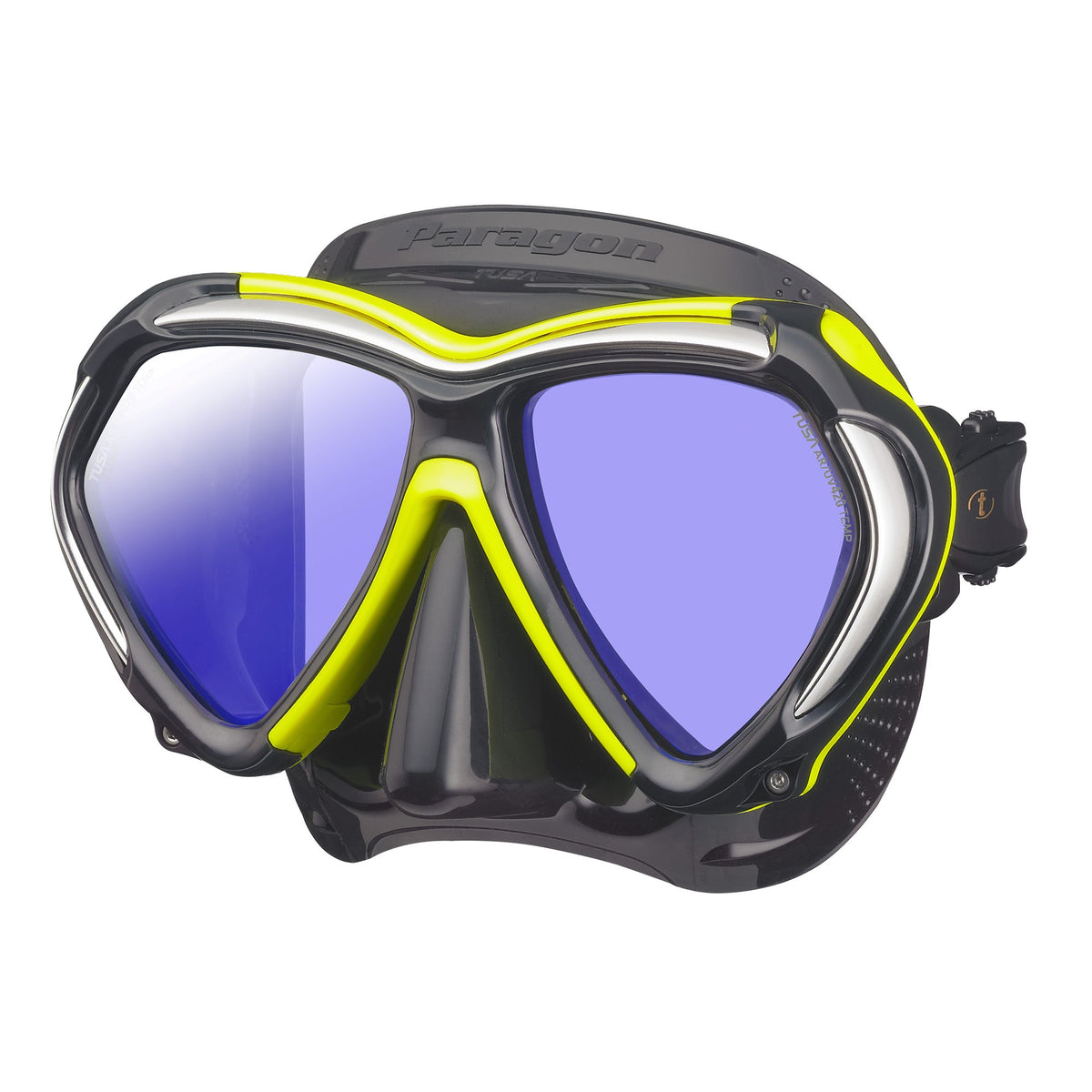 Tusa Paragon twin lens mask, black silicone with Fishtail Blue accents