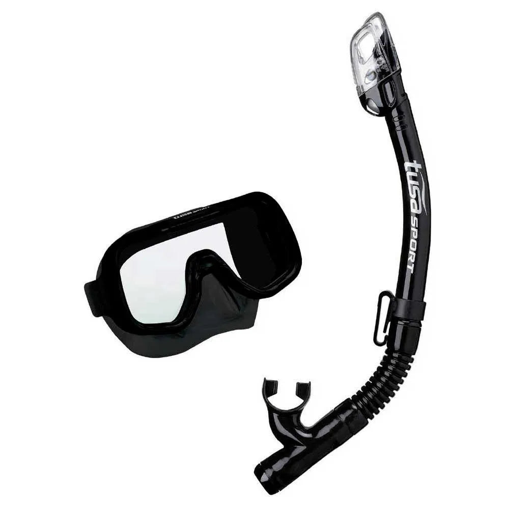 Tusa Mini Kleio dry youth mask and snorkel in black and blue
