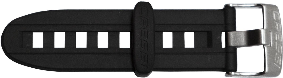 Black rubber strap extender for Cressi dive watches with its steel buckle