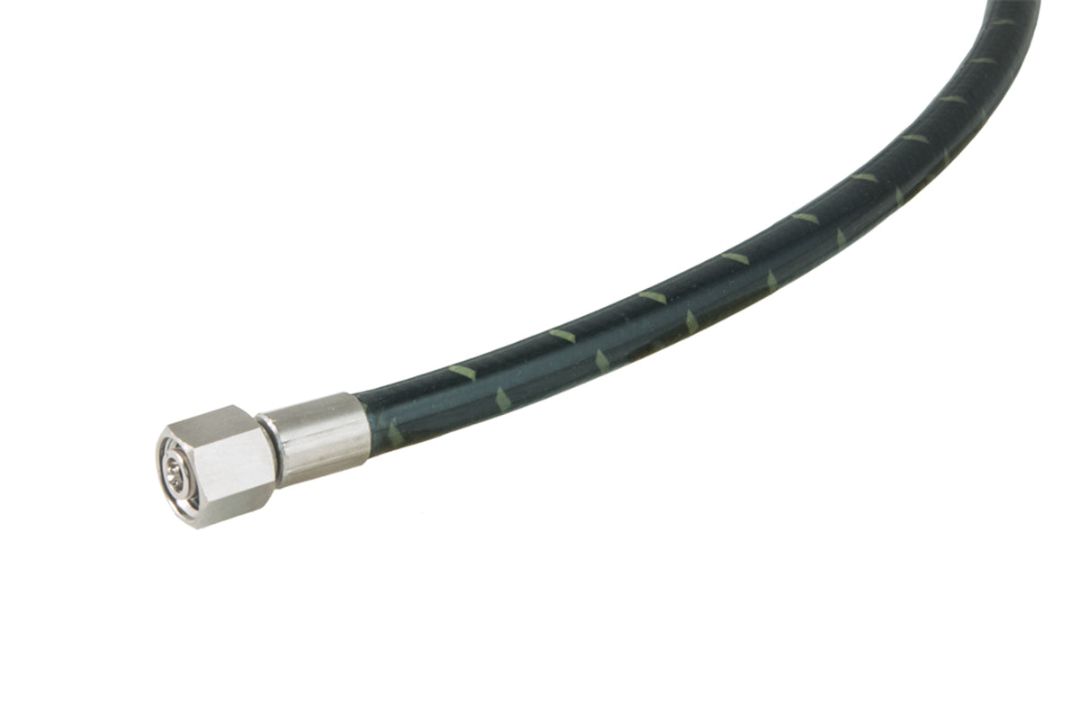 Miflex XT-Tech low pressure regulator hose in black with a gold pattern and nickel-plated fittings