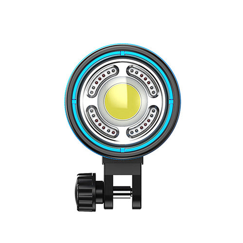 WeeFine Smart Focus 10000 video light, front three-quarter view with the blue bezel