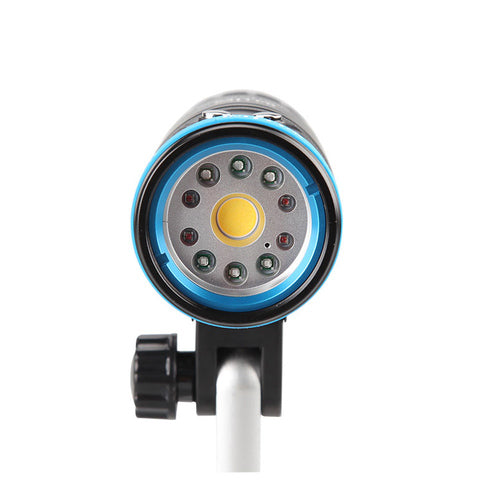 WeeFine Smart Focus 2500 video light, three-quarter view on its mount