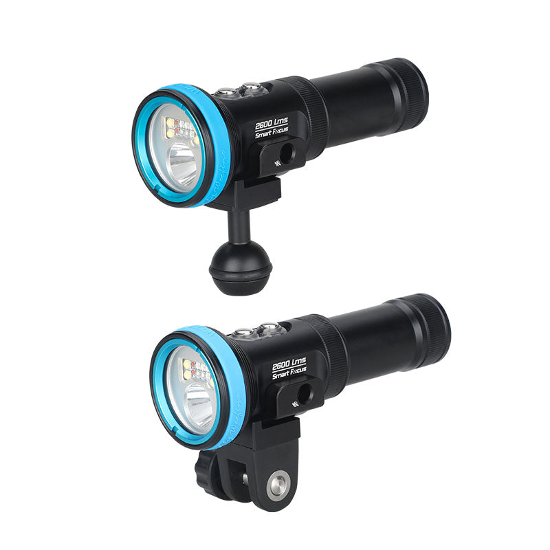 WeeFine Smart Focus 2600 video light on its YS mount, three-quarter view
